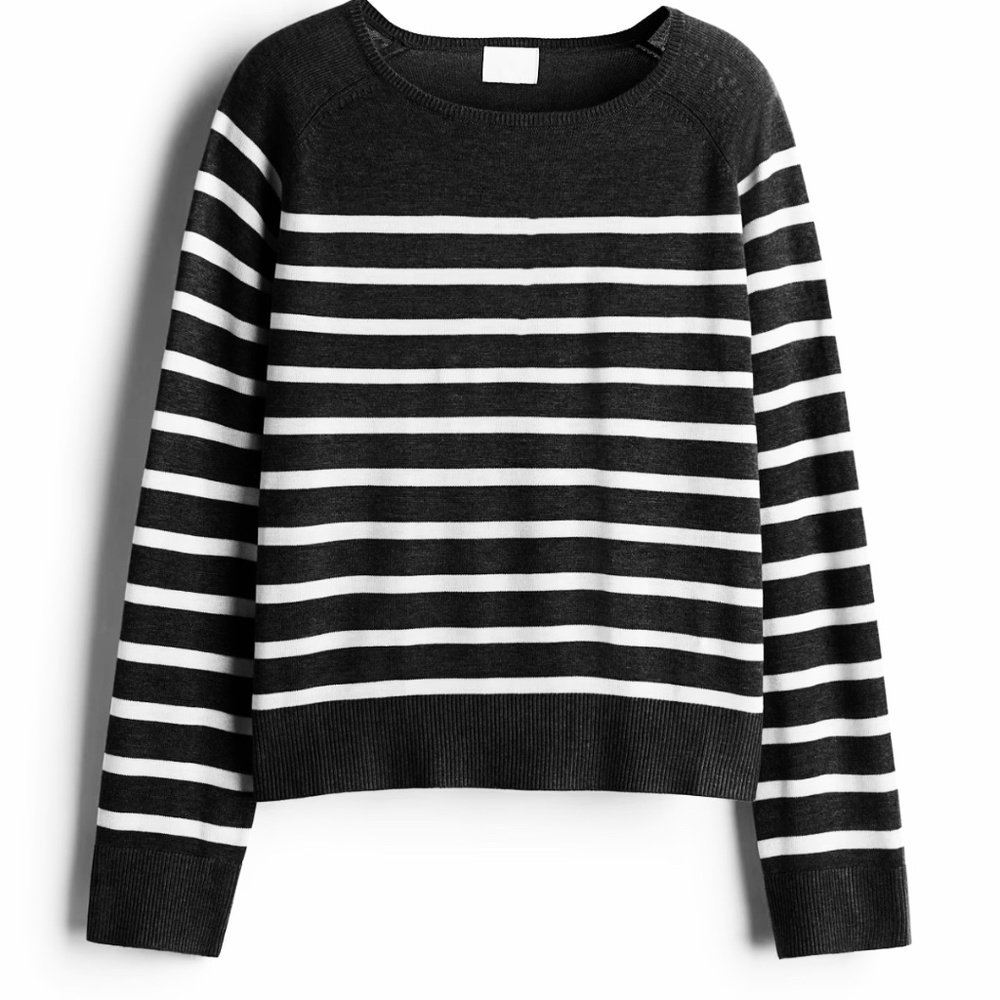 H&M Women's Fine Knit Sweater Black and White Stripe Size Small Pre-Loved